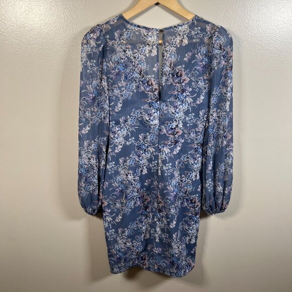 Ever New Tassa Floral Mini Dress Size 2 Blue Ruched Feminine Flirty Wedding - Picture 3 of 13